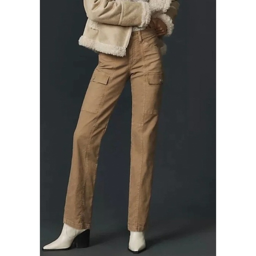 AMO Anthropologie Ellen Straight Cargo Pant Safari Desert Chic Women 27 Linen